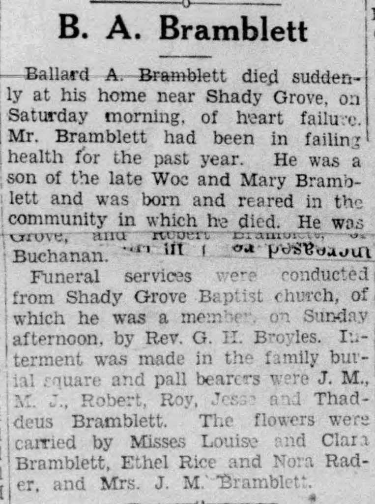 Obituary for *Ballard A Bramblett